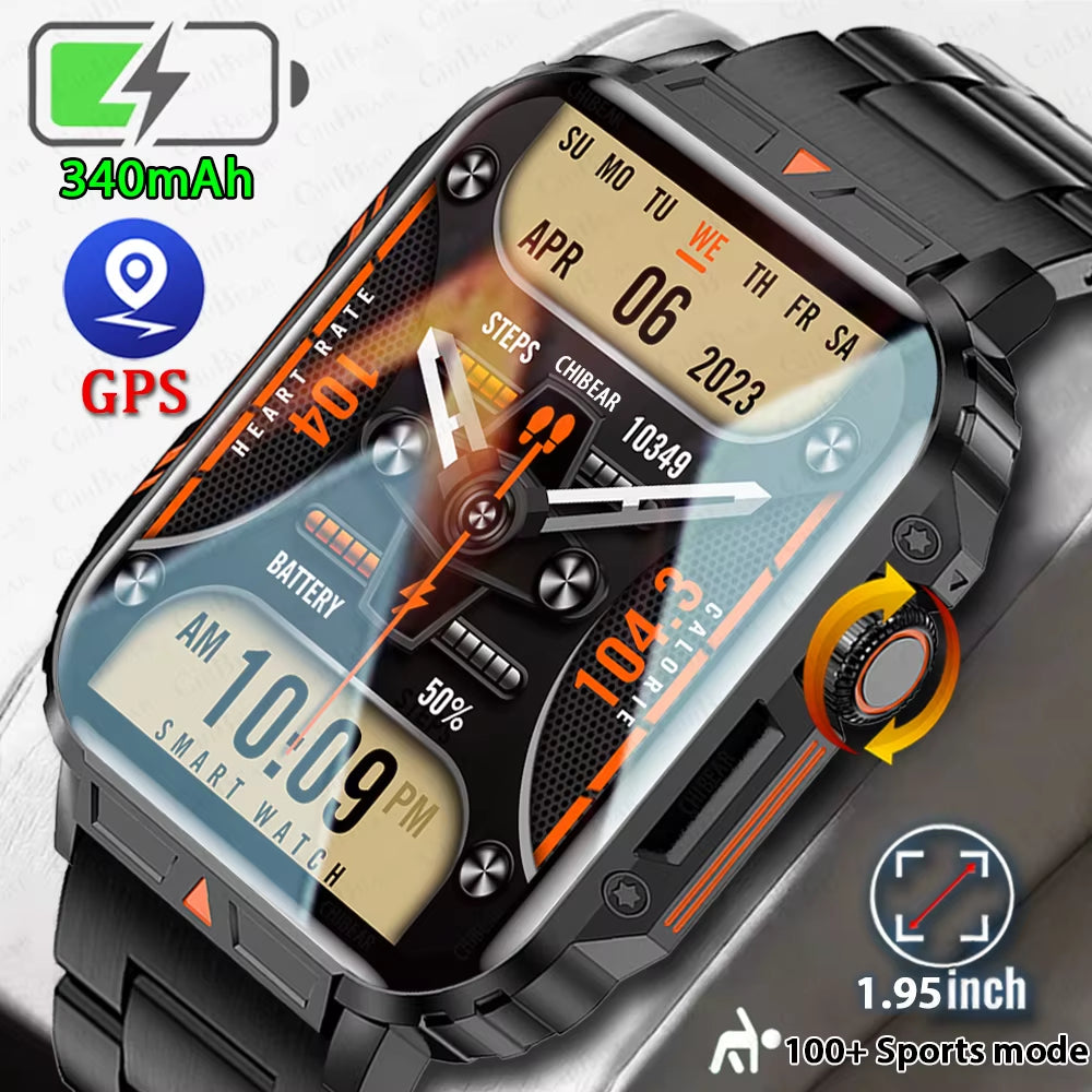 2024 New 1.95 Outdoor Military Man Smart Watch Men Bluetooth Call Smartwatch Men for Android IOS IP68 Waterproof Ftiness Watches
