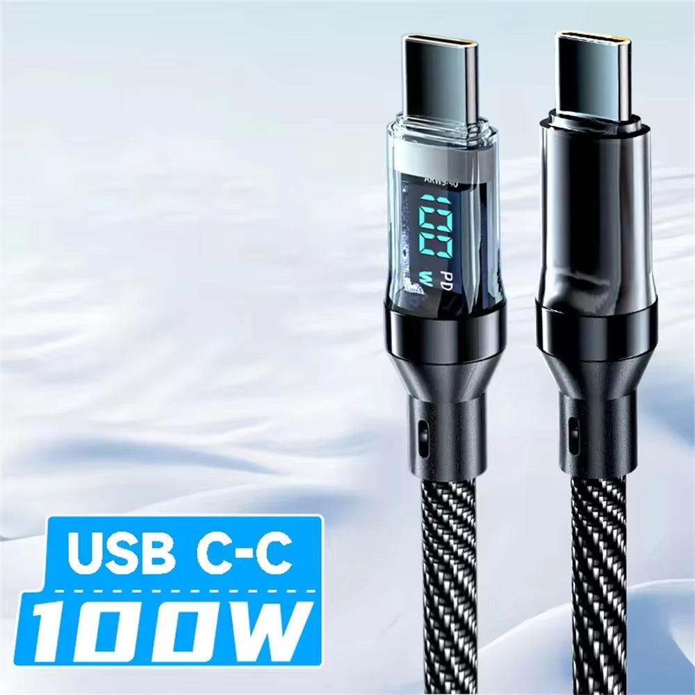 NNBILI New 120W LED Digital Display Quick Charge USB Type C Cable for OPPO VIVO Huawei Fast Charging Data Cord