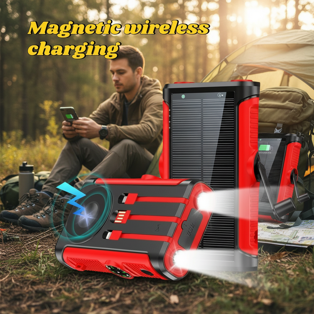 50000Mah Solar Power Bank 22.5W Magnetic Wireless Charging Camping Powerbank with Cables External Battery for Iphone Magsafe