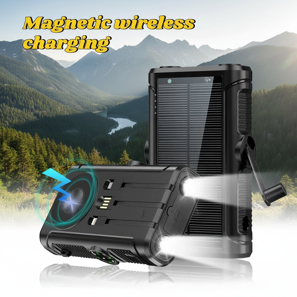 50000Mah Solar Power Bank 22.5W Magnetic Wireless Charging Camping Powerbank with Cables External Battery for Iphone Magsafe