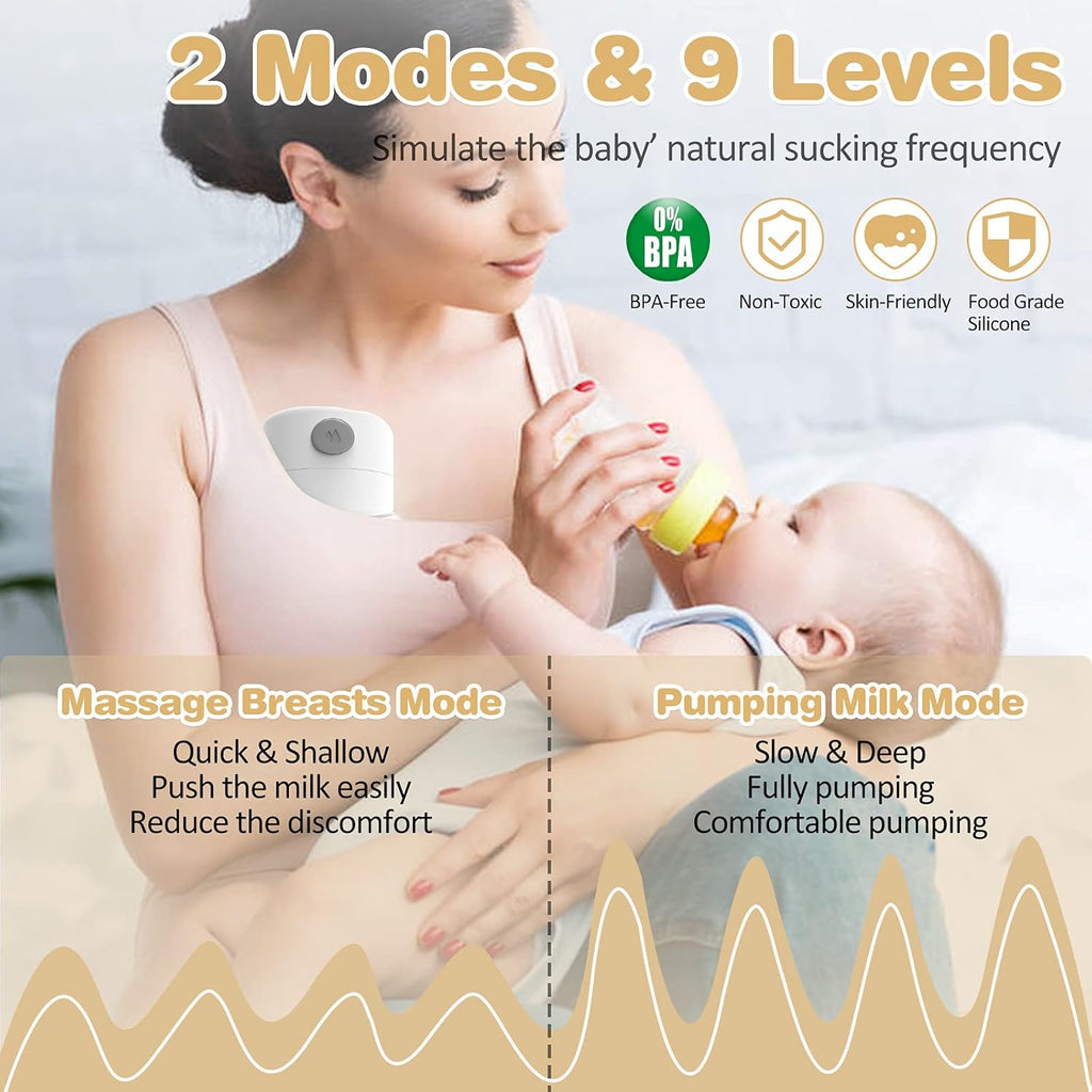 Electric Wearable Breast Pump, Hands Free Electric Breast Pump, Portable Breastfeeding Can Be Worn In-Bra, Spill-Proof Ultra-Quiet Pain Free, 2 Mode & 9 Levels, LCD Display - 17/19/21/24Mm