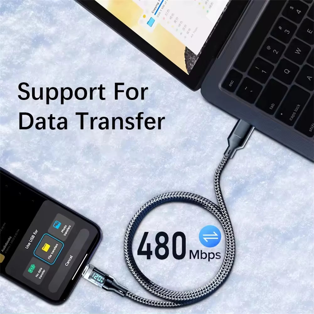 NNBILI New 120W LED Digital Display Quick Charge USB Type C Cable for OPPO VIVO Huawei Fast Charging Data Cord