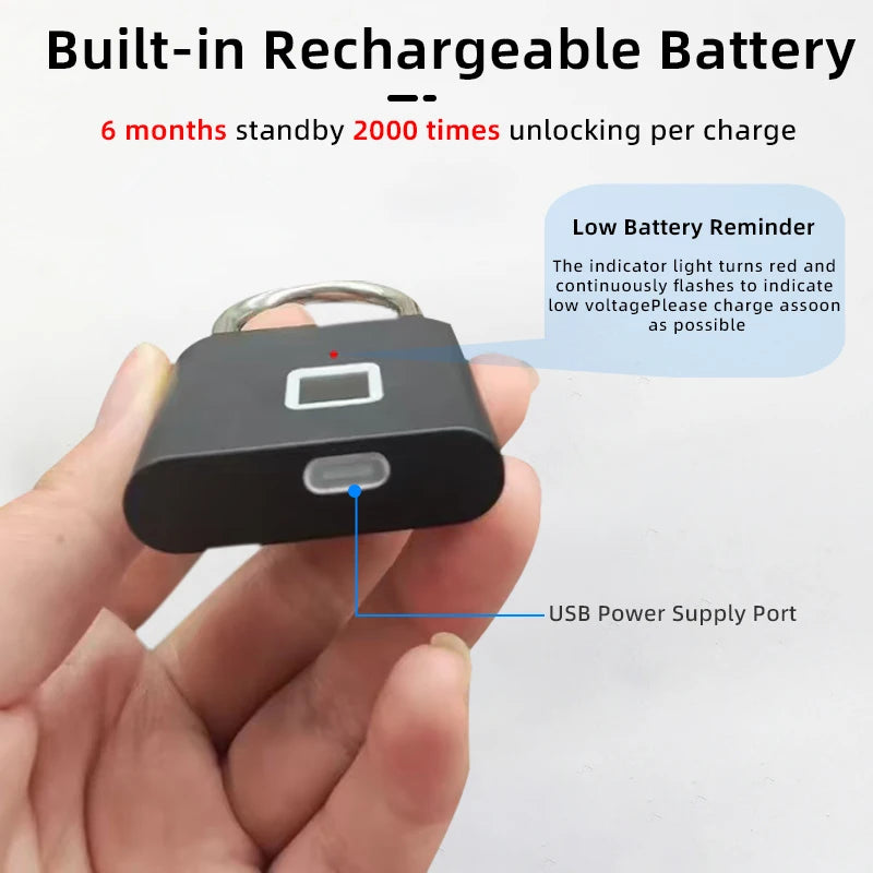 RAYKUpunshrimp-Cadenas biométriques intelligents à empreintes digitales, étanches, en alliage de zinc, avec batterie aste intégrée