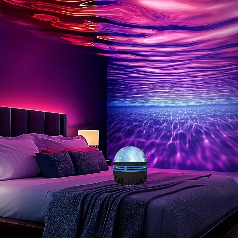 1pc USB Powered Water Wave Effect Projector, 7 color modes, adjustable brightness, multi-color lighting, suitable for bedrooms