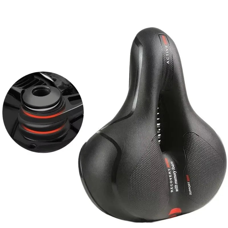 Hollow Breathable Bicycle Saddle Men Women MTB Road Bike Saddle Shock Absorbing Comfortable Big Butt Bike Seat Safety Warning