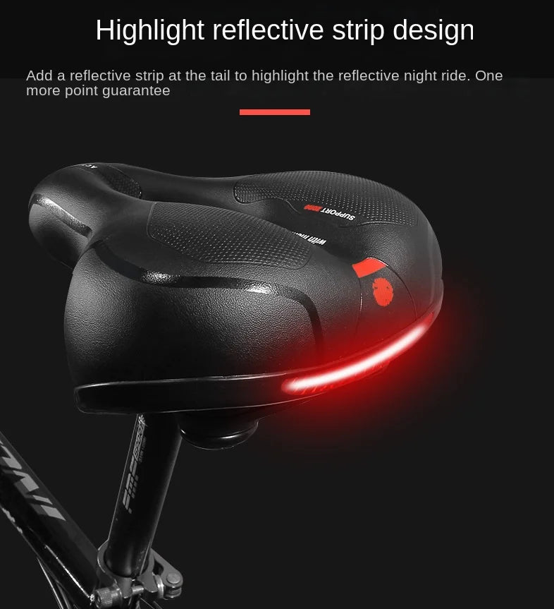 Hollow Breathable Bicycle Saddle Men Women MTB Road Bike Saddle Shock Absorbing Comfortable Big Butt Bike Seat Safety Warning